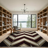 Distressed Vintage Chevron Area Rug in Maroon Beige
