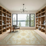 Elegant Cream Gold Floral Medallion Rug