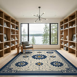 Navy Blue Floral Oriental Area Rug