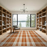 ODIKA Washable Orange Plaid Rug - Low Pile, Non-Slip, Pet & Kid Friendly Area Rug