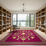 Golden Bells Scrolls Crimson Red Area Rug