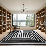 Black and White Geometric Modern Bold Black White Maze Geometric Area Rug