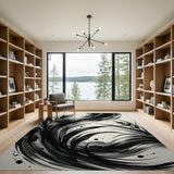 Abstract Black Ink Flow Grasses Area Rug