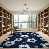Navy Soccer Ball Scatter Area Rug