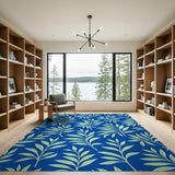 Blue Teal Stylized Leaves Area Rug