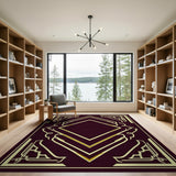 Ornate Gold Border Maroon Area Rug