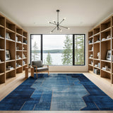 Navy Teal Geometric Abstract Area Rug