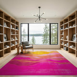 Pink Sunset Mountains Abstract Area Rug