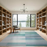 Serene Blue Teal Grid Abstract Area Rug