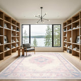 Pink Distressed Vintage Medallion Area Rug