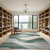 Abstract Teal Wave Area Rug