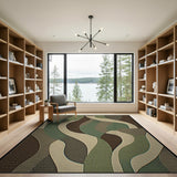 Green Abstract Wavy Green Area Rug