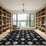 Black White Snowflake Star Geometric Area Rug