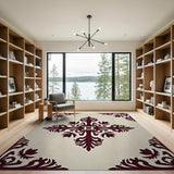 Beige and Neutral Ornate Maroon Floral Persian Area Rug