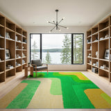 Vibrant Green Orange Wave Abstract Area Rug
