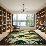 ODIKA Washable Dinosaur Forest Kids Rug, Low Pile Non-Slip Nursery Play Mat