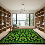 Floral Vintage Lucky Shamrock Clover Green Area Rug