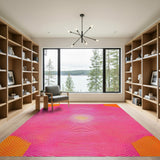 Pink Concentric Circles Geometric Area Rug