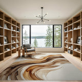 Fluid Brown Tan Abstract Wave Area Rug