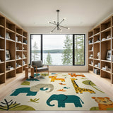 Playful Jungle Safari Kids Cartoon Rug