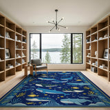 Whimsical Whale Ocean Pixel Art Rug
