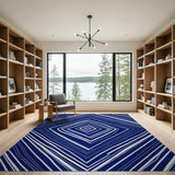 Blue and Teal Navy Blue Geometric Diamond Grid Area Rug