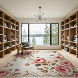 Pink Vintage Pink Rose Border Area Rug