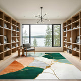 Abstract Teal Green Gold Marble Area Rug