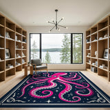 Starry Pink Cartoon Octopus Area Rug
