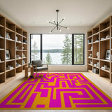 Vibrant Pink Orange Maze Labyrinth Rug