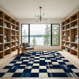 Navy Plaid Geometric Area Rug