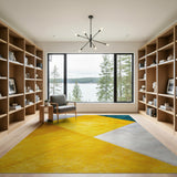 Bold Geometric Block Area Rug in Yellow Teal Grey