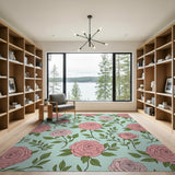 Blush Pink Roses Vintage Floral Area Rug