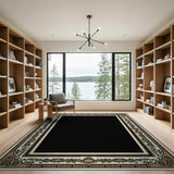 Ornate Gold Border Black Area Rug