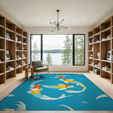 Teal Koi Fish Swimming Area Rug