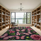 Pink Butterfly Floral Garden Area Rug