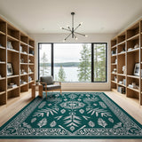 Teal Persian Fern Mandala Area Rug