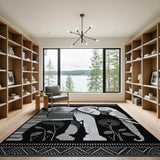 Black and White Black White Tribal Elephant Area Rug