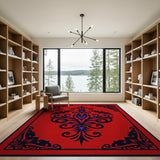 Gothic Red Bat Vine Ornate Area Rug