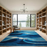 Modern Blue Ocean Waves Geometric Area Rug