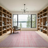 Pink Gingham Distressed Vintage Area Rug