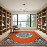 Ornate Orange Medallion Area Rug