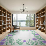 Purple Purple Floral Vine Border Area Rug