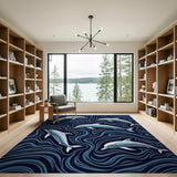 ODIKA Dolphin Ocean Waves Washable Area Rug, Non-Slip Low Pile & Pet Friendly