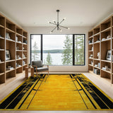 Geometric Yellow Area Rug with Black Art Deco Motifs