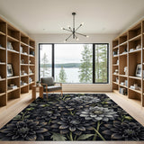 Vintage Noir Dahlia Floral Area Rug