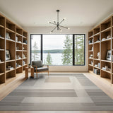 Beige and Neutral Modern Grey Geometric Framed Area Rug