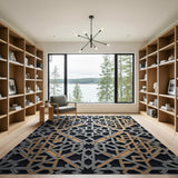 Gold Silver Intricate Geometric Lattice Rug