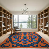 Vibrant Orange Blue Floral Persian Area Rug