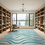 Teal Blue Wavy Waves Area Rug